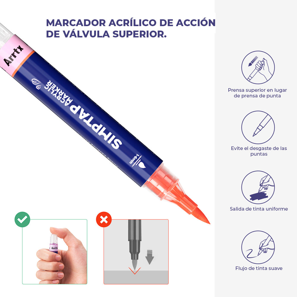 Marcadores acrílicos ARRTX | MARCADORES DE ACCIÓN PINTURA ACRÍLICA 24 COLORES PUNTA DE PINCEL
