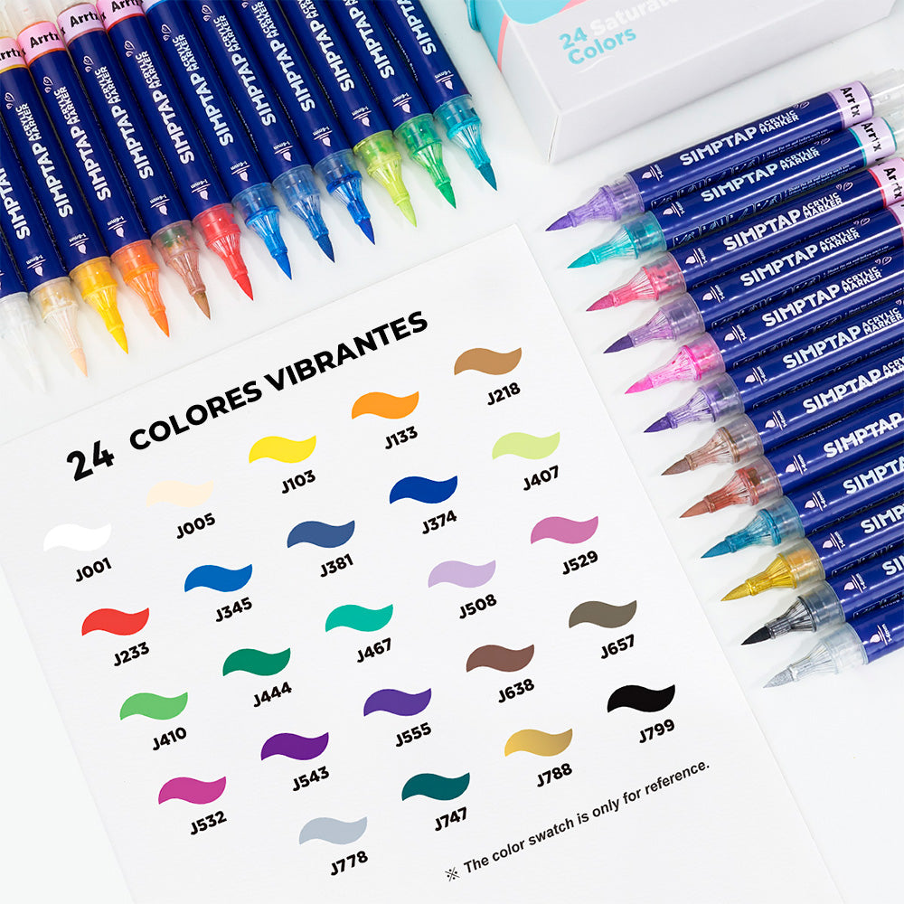 Marcadores acrílicos ARRTX | MARCADORES DE ACCIÓN PINTURA ACRÍLICA 24 COLORES PUNTA DE PINCEL