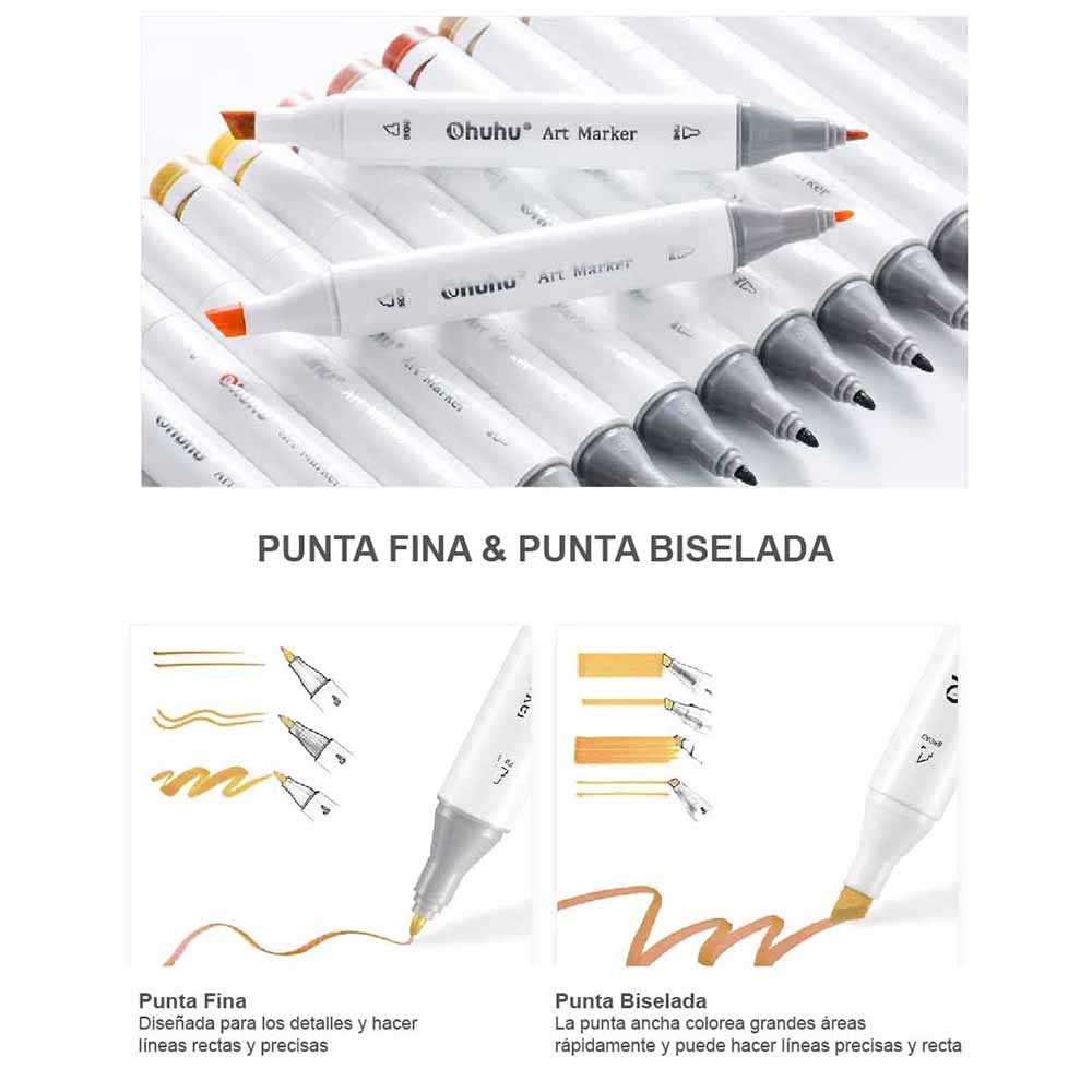 OHUHU SERIE OAHU | 40 MARCADORES COLORES DE ALCOHOL + 1 BLENDER BISELADA & FINA