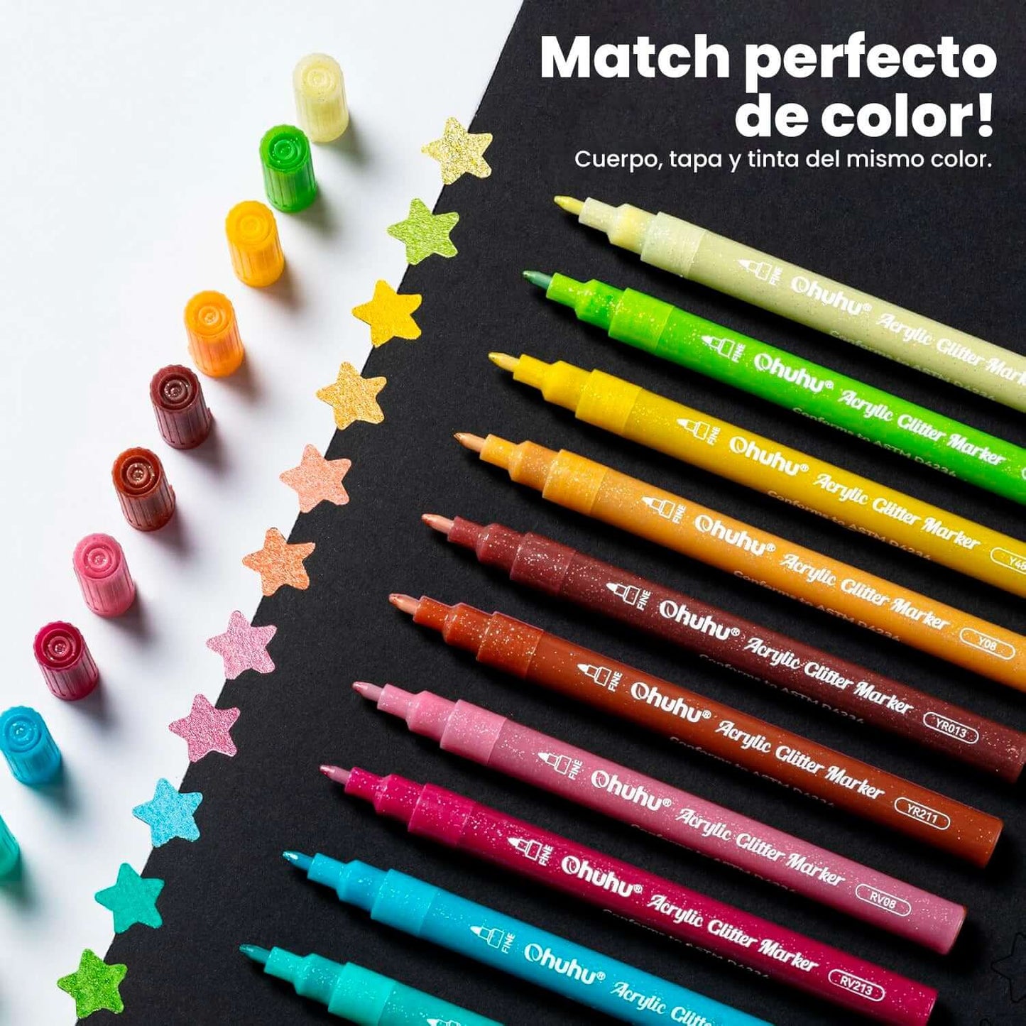 OHUHU 24 MARCADORES GLITTER METÁLICOS PURPURINA PUNTA 0,7MM