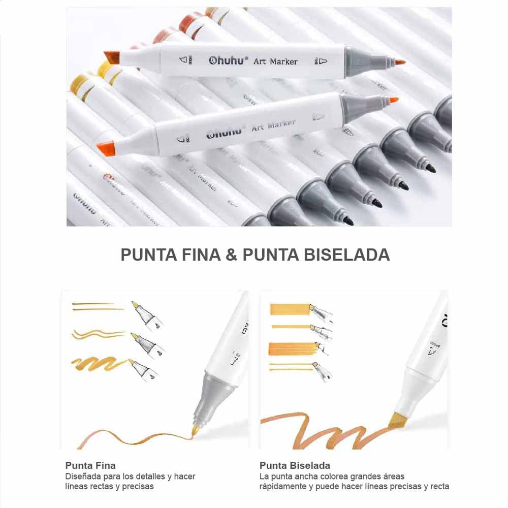 OHUHU SERIE OAHU |80 MARCADORES COLORES DE ALCOHOL + 1 BLENDER BISELADA & FINA