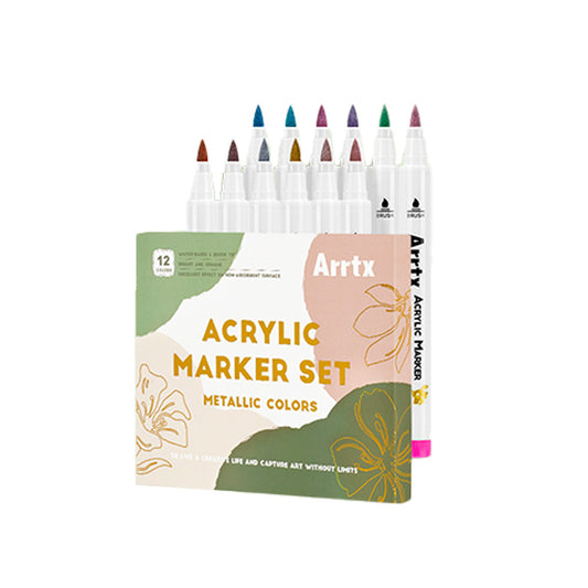 Marcadores acrílicos ARRTX | 12 colores metalizados punta pincel