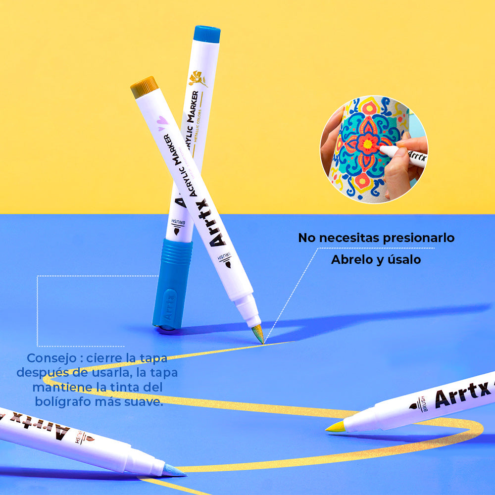 Marcadores acrílicos ARRTX | 60 COLORES  PUNTA PINCEL (50 REGULARES 4 METÁLICOS 6 NEÓN)