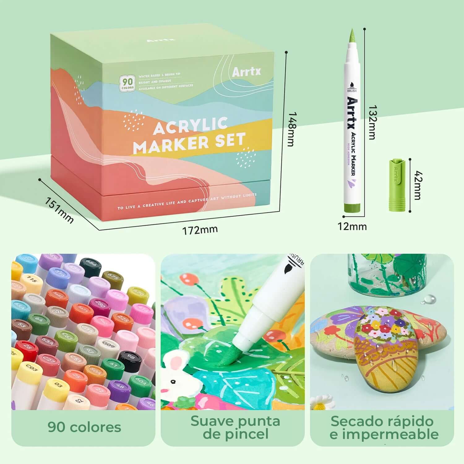 Marcadores acrílicos ARRTX | 90 COLORES PAISAJISMO PUNTA PINCEL+ ENVIO GRATIS - Cami Rojas Letelier