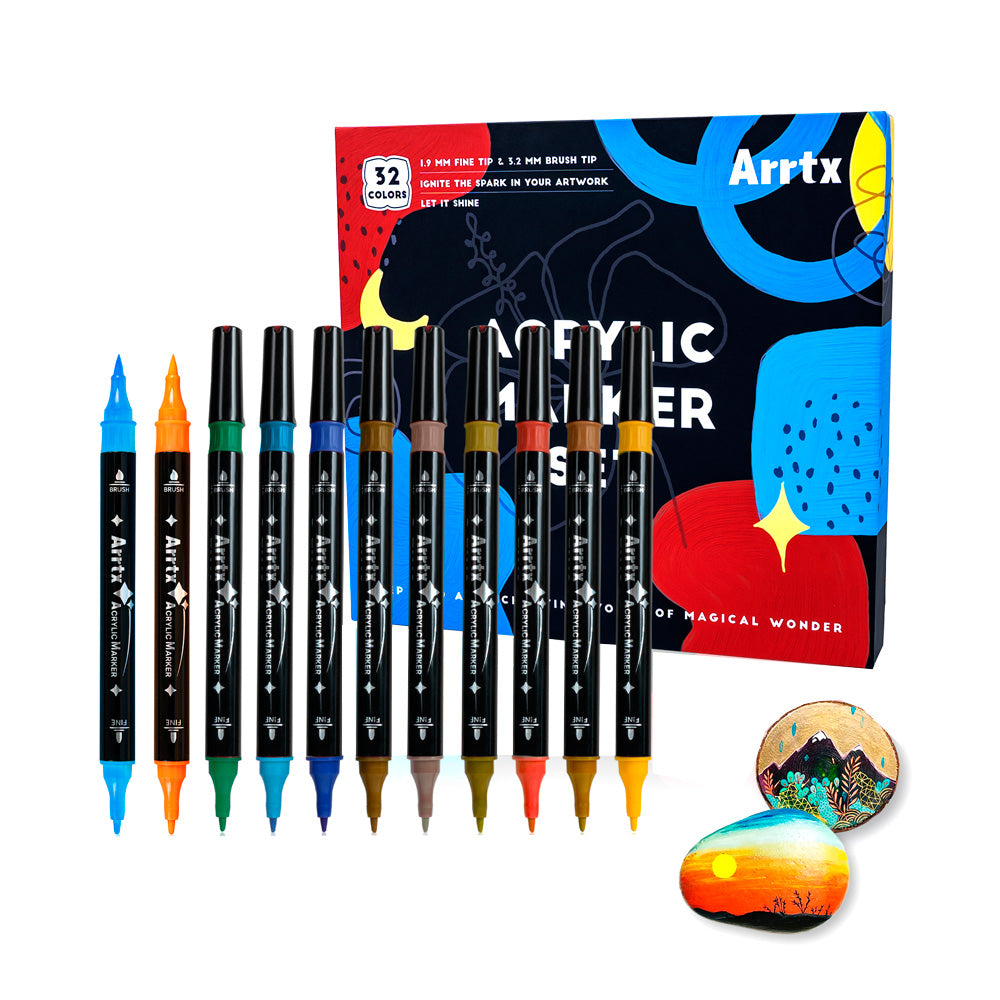 Marcadores acrílicos ARRTX | 32 COLORES PUNTA DE PINCEL Y FINA
