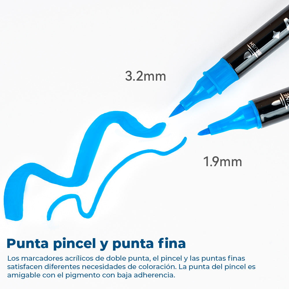 Marcadores acrílicos ARRTX | 32 COLORES PUNTA DE PINCEL Y FINA