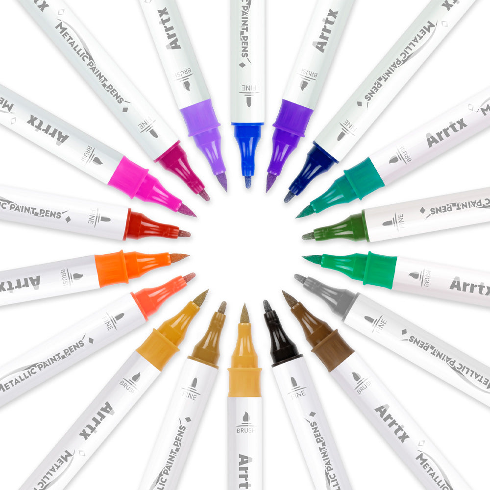 Marcadores acrílicos ARRTX | 18 colores metalizados punta pincel y fina