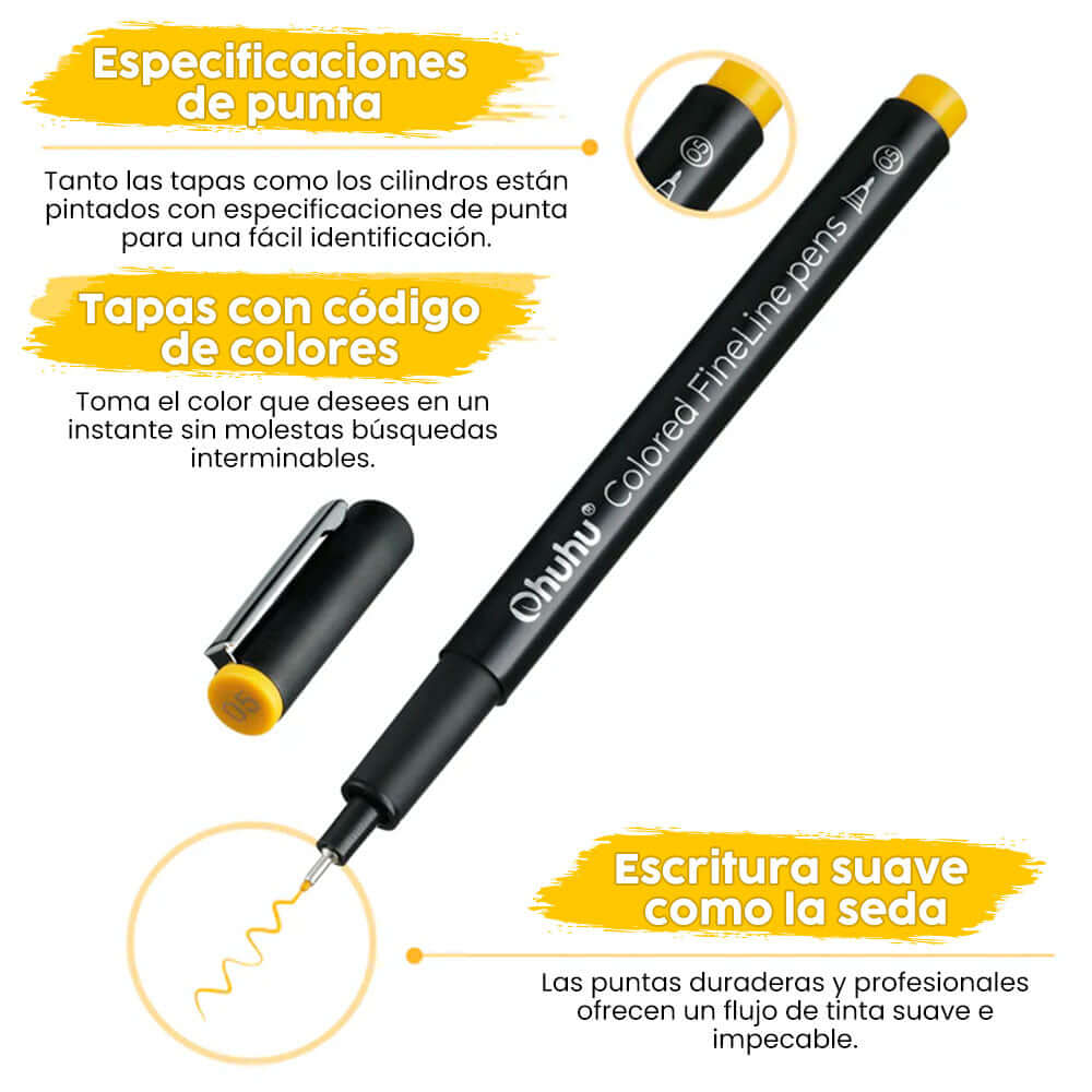 Set tiralineas Colored fine OHUHU | 18 tiralineas punta fina - Cami Rojas Letelier
