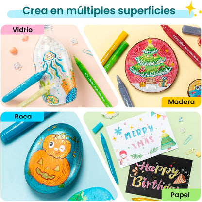 OHUHU 24 MARCADORES GLITTER METÁLICOS PURPURINA PUNTA 3MM