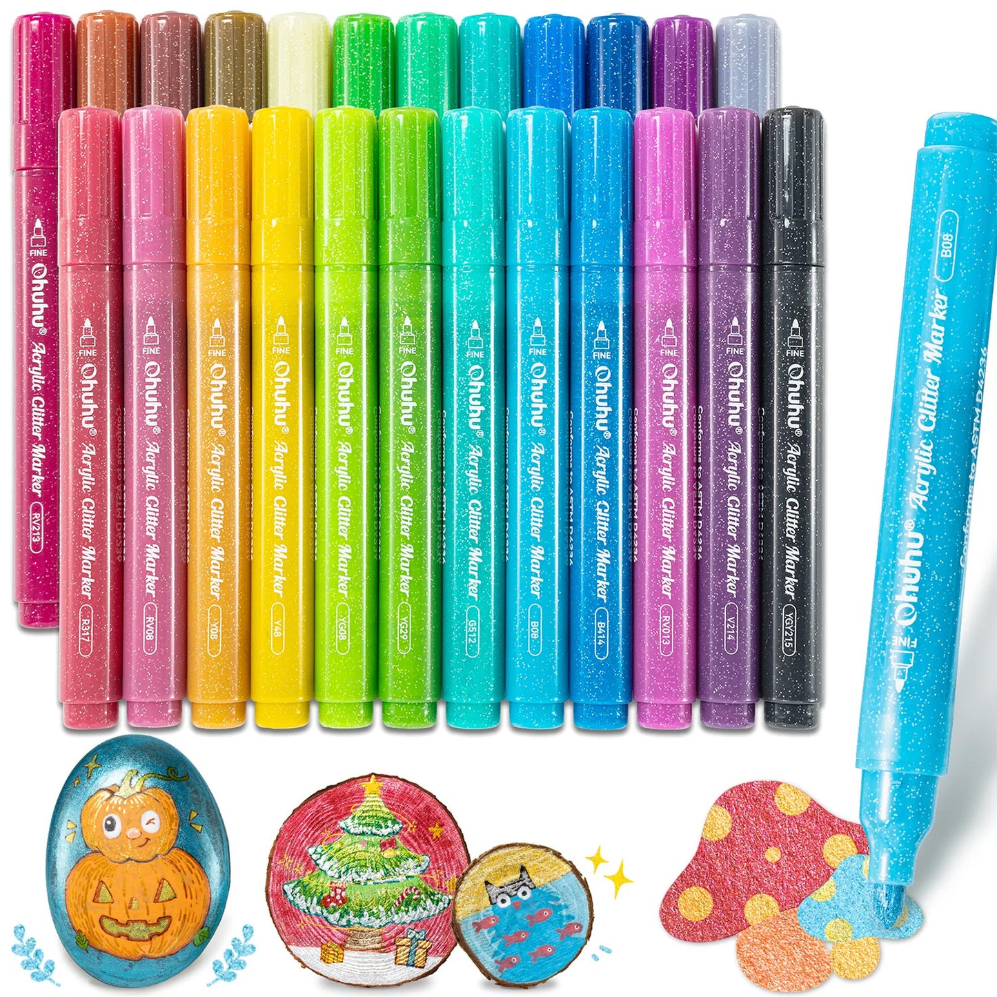 OHUHU 24 MARCADORES GLITTER METÁLICOS PURPURINA PUNTA 3MM