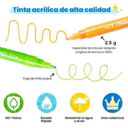 OHUHU 24 MARCADORES GLITTER METÁLICOS PURPURINA PUNTA 0,7MM