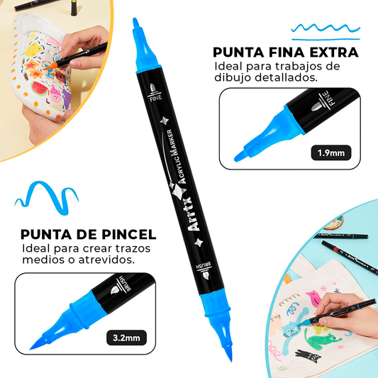 Marcadores acrílicos ARRTX | 64 COLORES PUNTA DE PINCEL Y FINA - Cami Rojas Letelier