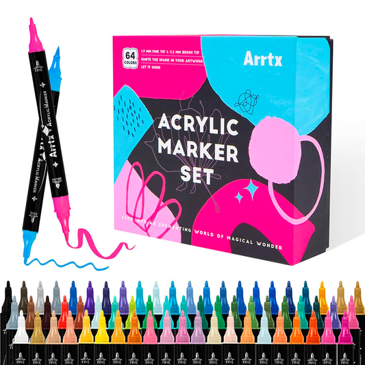 Marcadores acrílicos ARRTX | 64 COLORES PUNTA DE PINCEL Y FINA - Cami Rojas Letelier