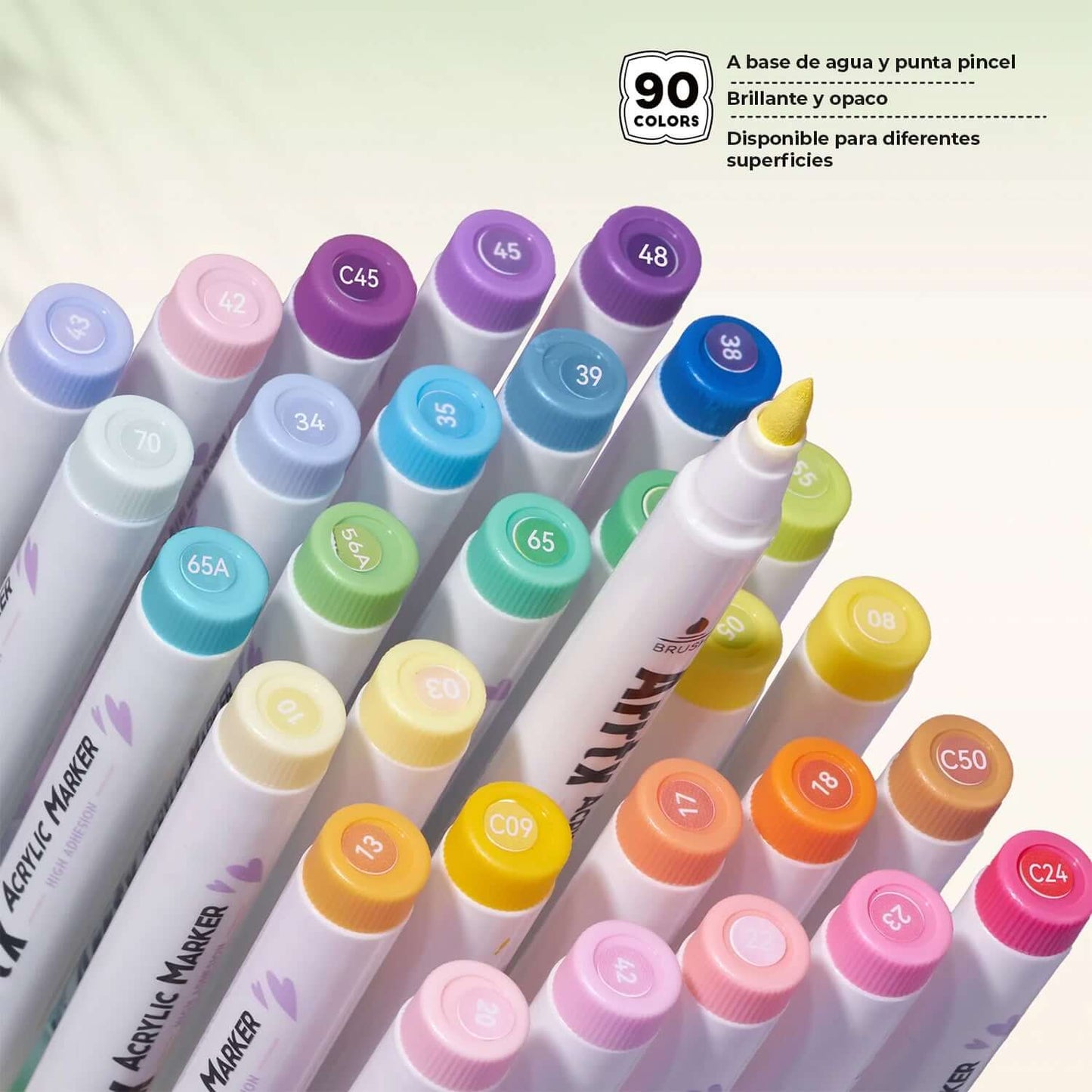 Marcadores acrílicos ARRTX | 90 COLORES PUNTA PINCEL+ ENVIO GRATIS en tonos vibrantes y variados.