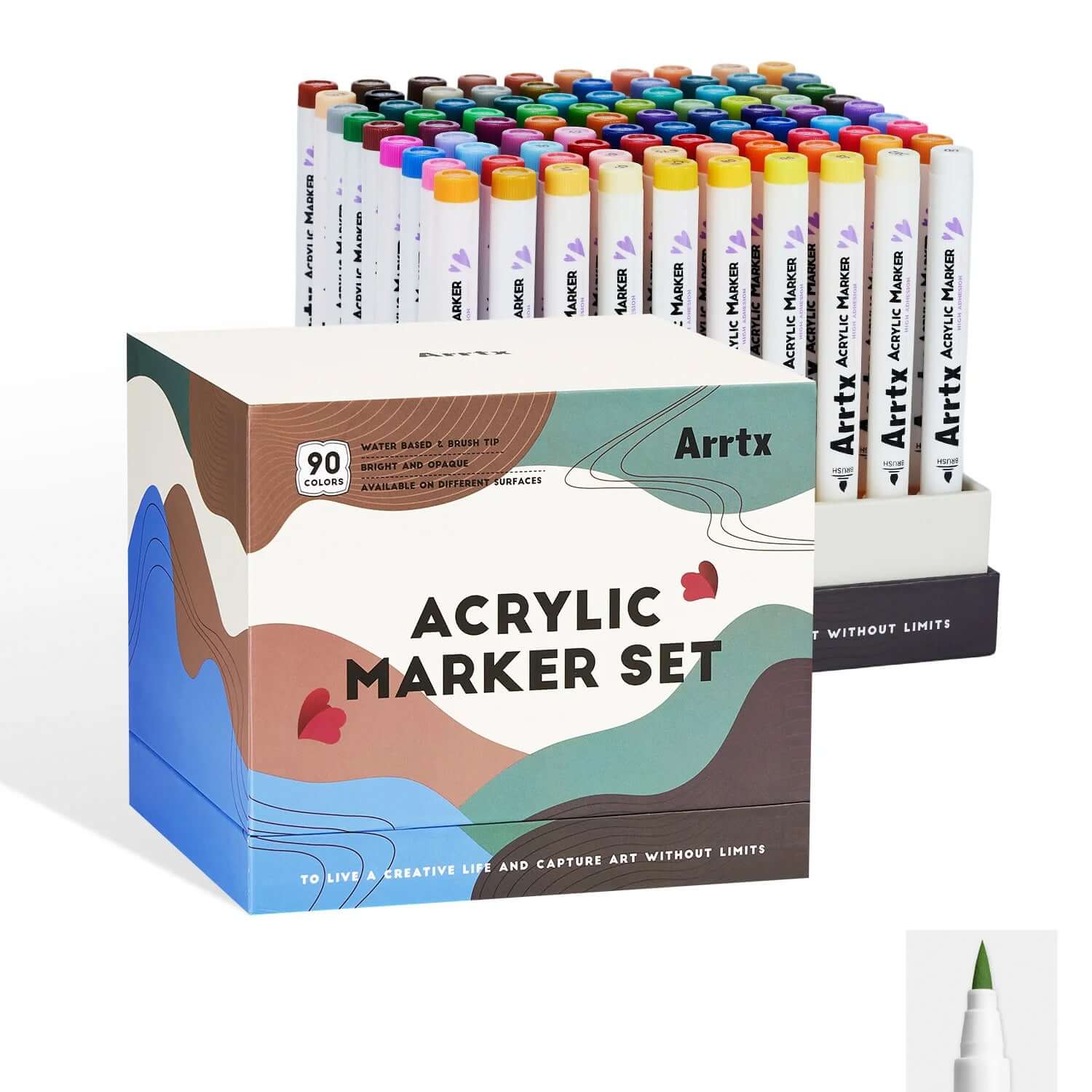 Marcadores acrílicos ARRTX | 90 COLORES PUNTA PINCEL+ ENVIO GRATIS en un set vibrante de arte y manualidades.