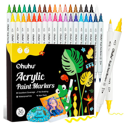 Marcadores acrílicos OHUHU | 36 COLORES DOBLE PUNTA (PINCEL Y FINA) - Cami Rojas Letelier