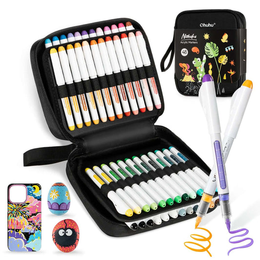 Marcadores acrílicos Nahuku de Ohuhu | Punta pincel 48 colores en estuche, perfectos para proyectos creativos.