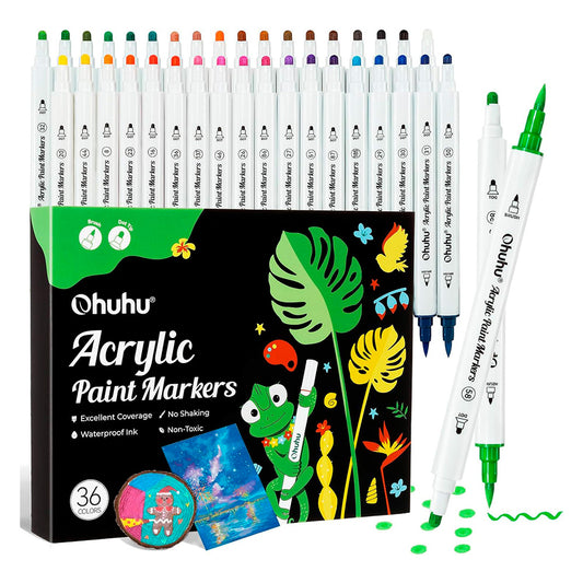 Marcadores acrílicos OHUHU | 36 COLORES DOBLE PUNTA (PINCEL Y PUNTO) - Cami Rojas Letelier